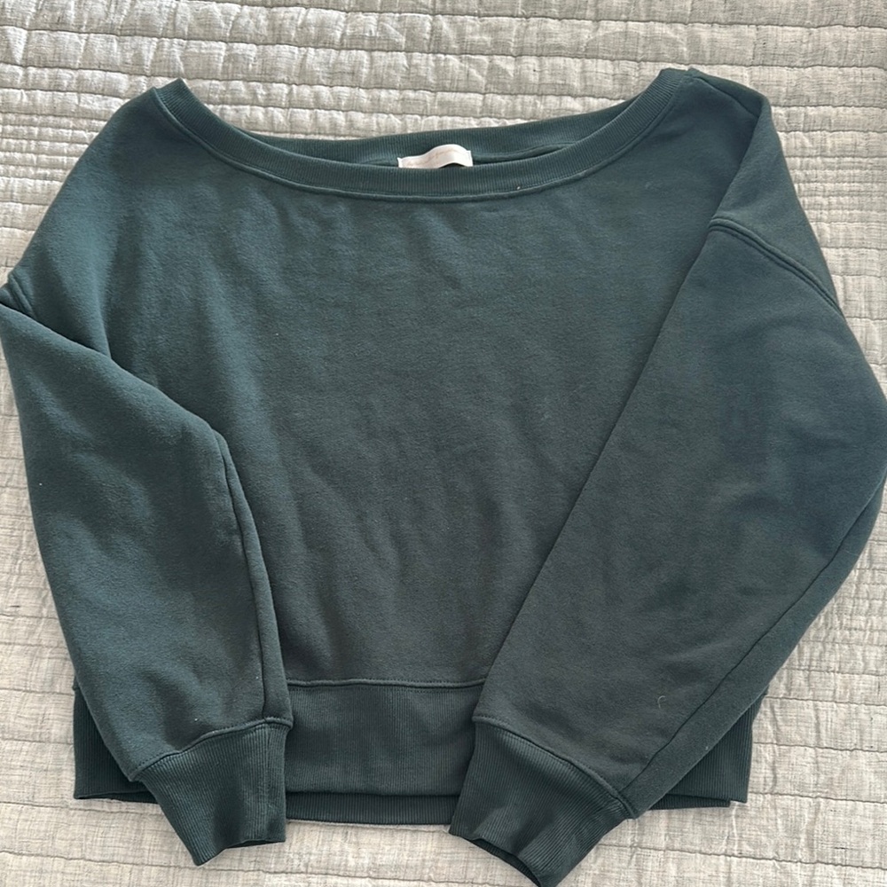 Dark Green Off-Shoulder Sweatshirt